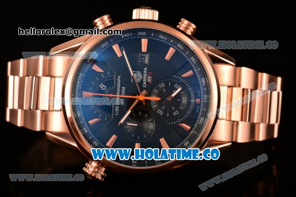 Tag Heuer Grand Carrera RS3 Chrono Miyota Quartz Rose Gold Case/Bracelet with Black Dial and Rose Gold Stick Markers - Click Image to Close